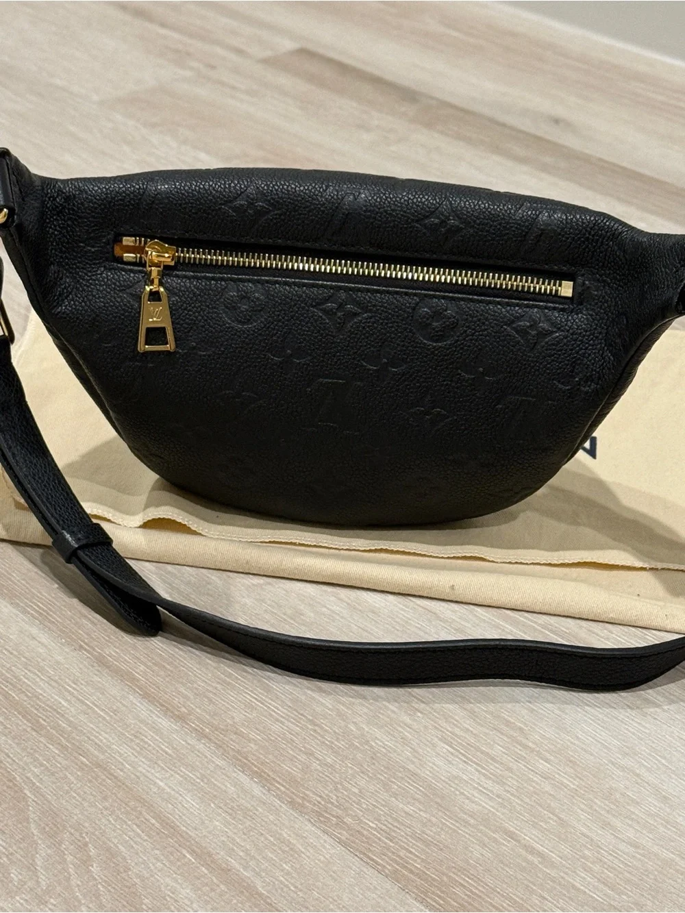 Louis Vuitton Black Monogram Embossed Crossbody Belt Bag with Gold Hardware